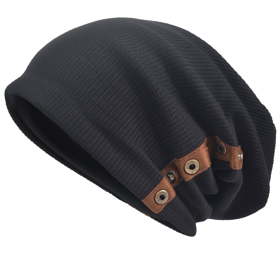 Vecry Men's 020-Black Cotton Beanie Slouch Skull Cap Long Baggy Hip-Hop Winter Summer Hat (020-Black)(Size:m)