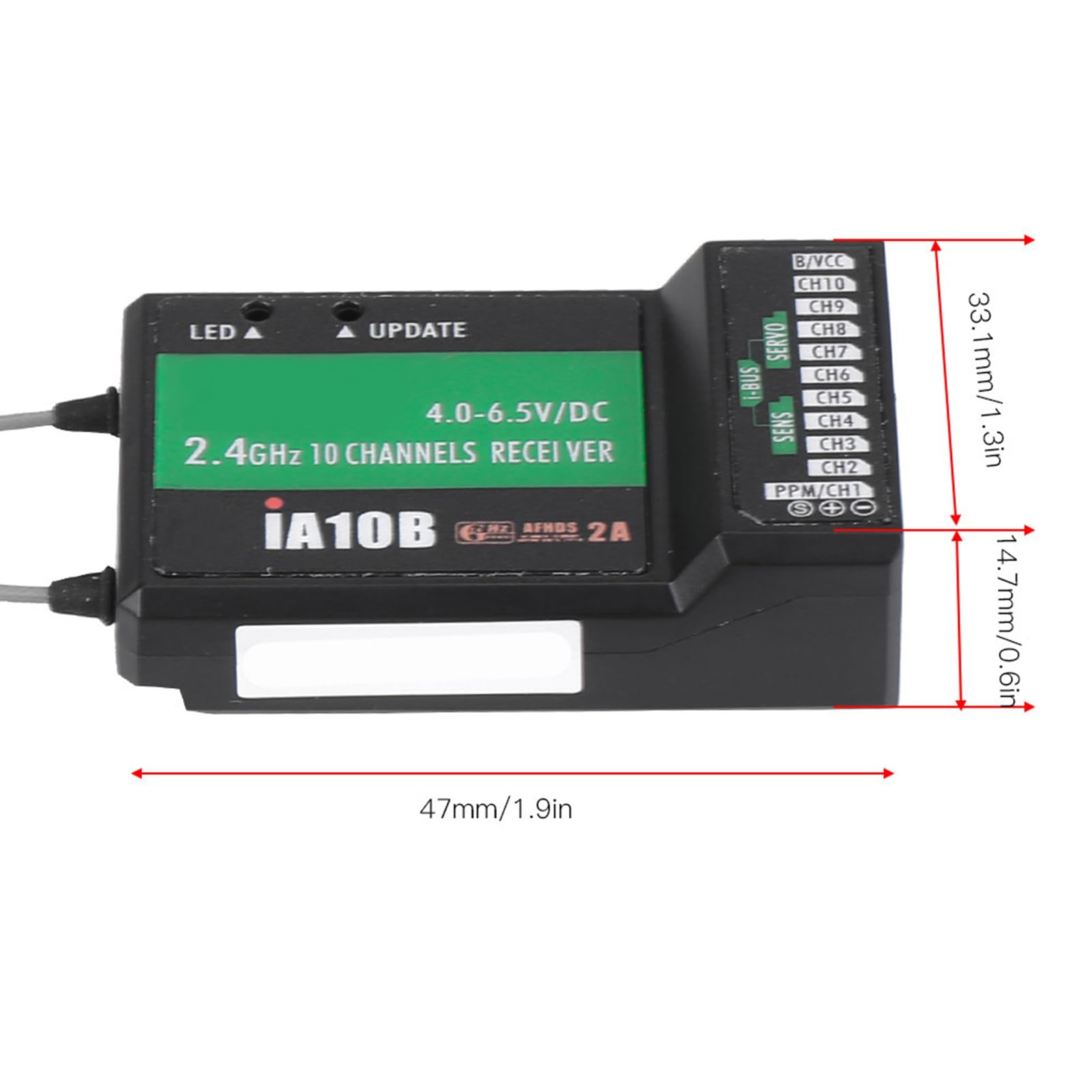 Flysky FS-IA10B 2.4G Receptor de 10 canales Salida PPM con puerto IBus para helicóptero RC