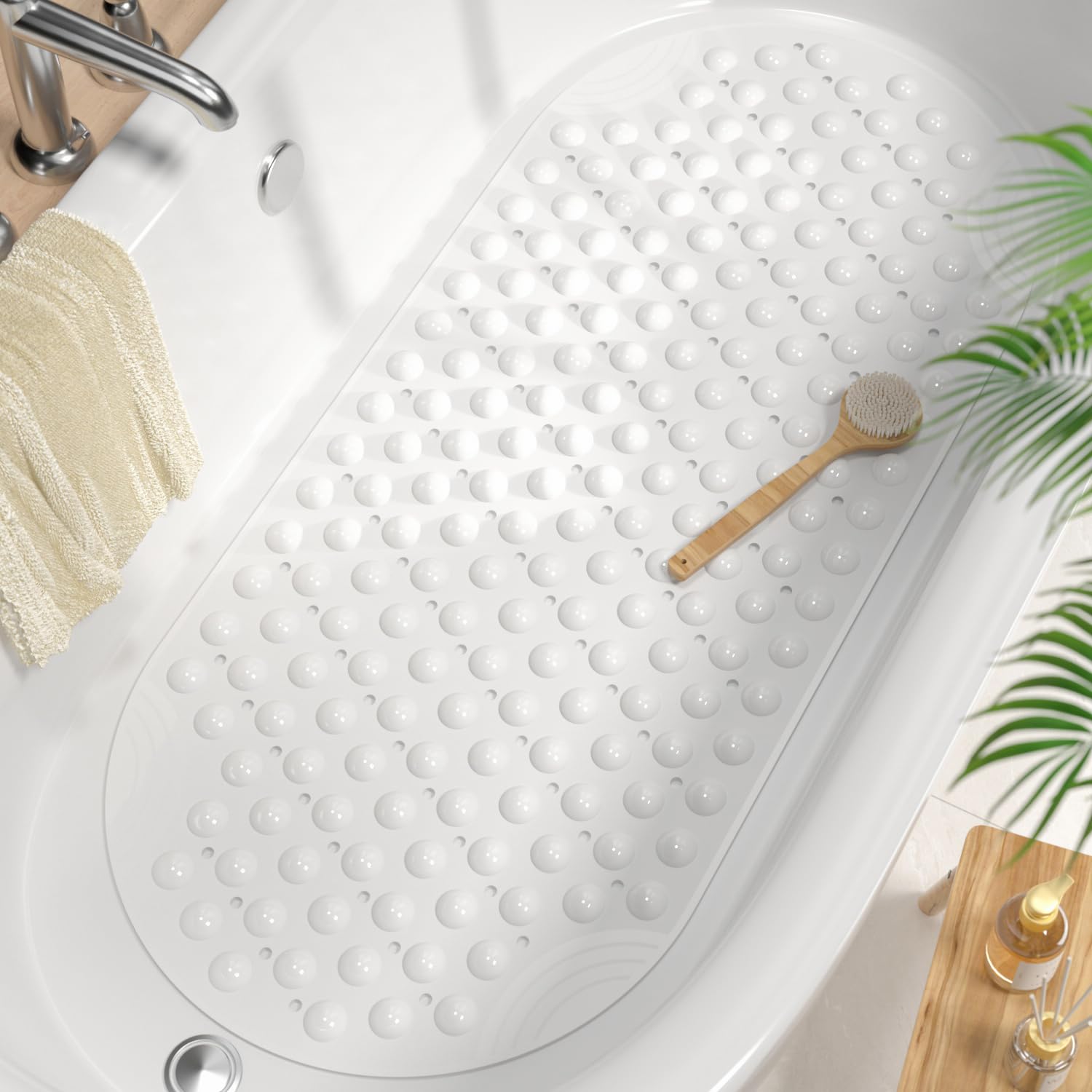 HITSLAM Tappetino Vasca Antiscivolo Ovale, 88 x 40 CM Resistente alla Muffa Tappetino Doccia Antiscivolo per il Bagno,Lavabile in Lavatrice e Senza BPA Tappetino Bagno, Bianco