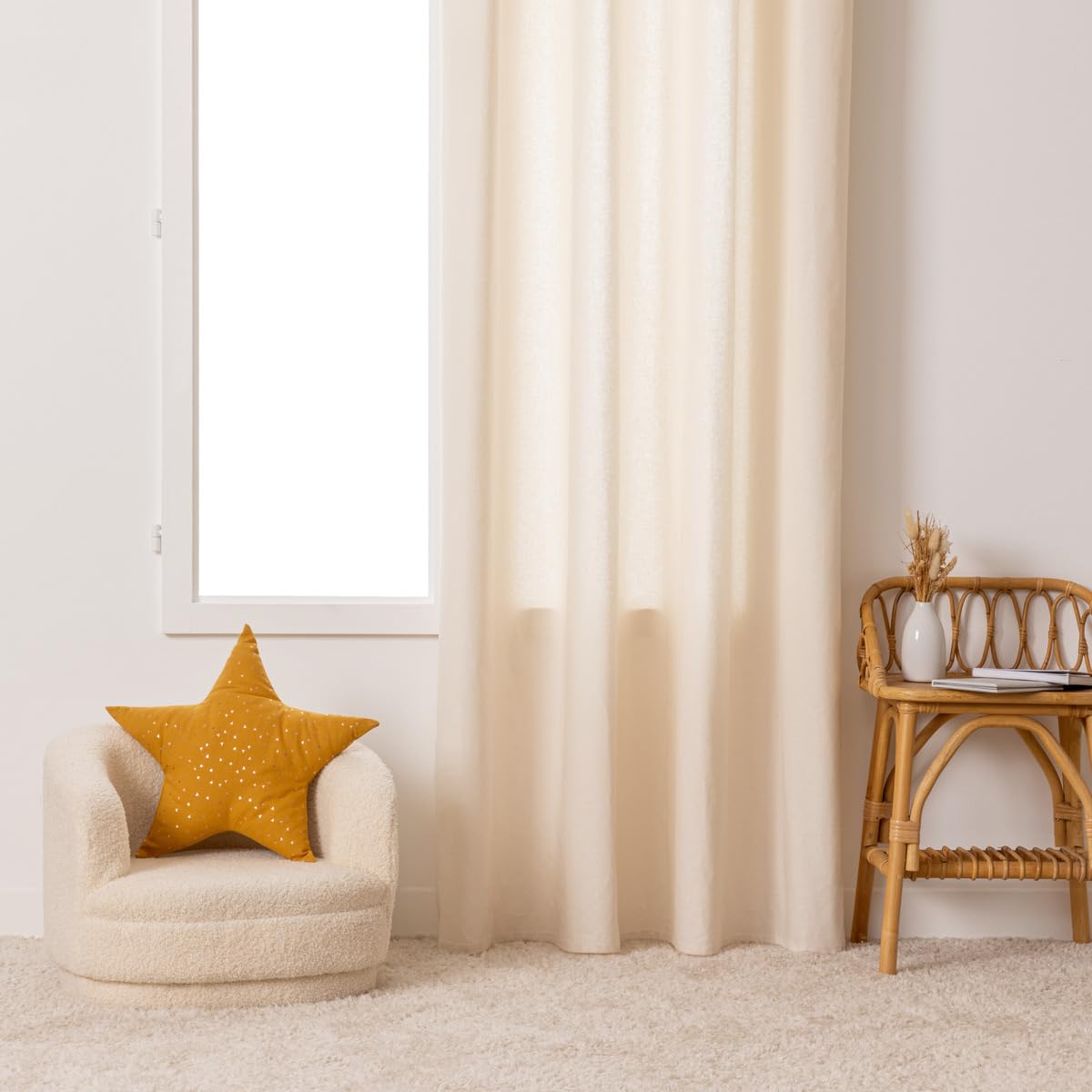 Rideau à œillet en Coton déco Fleurie avec Pompons 140 x 260 cm Chambre d'enfant - Atmosphera