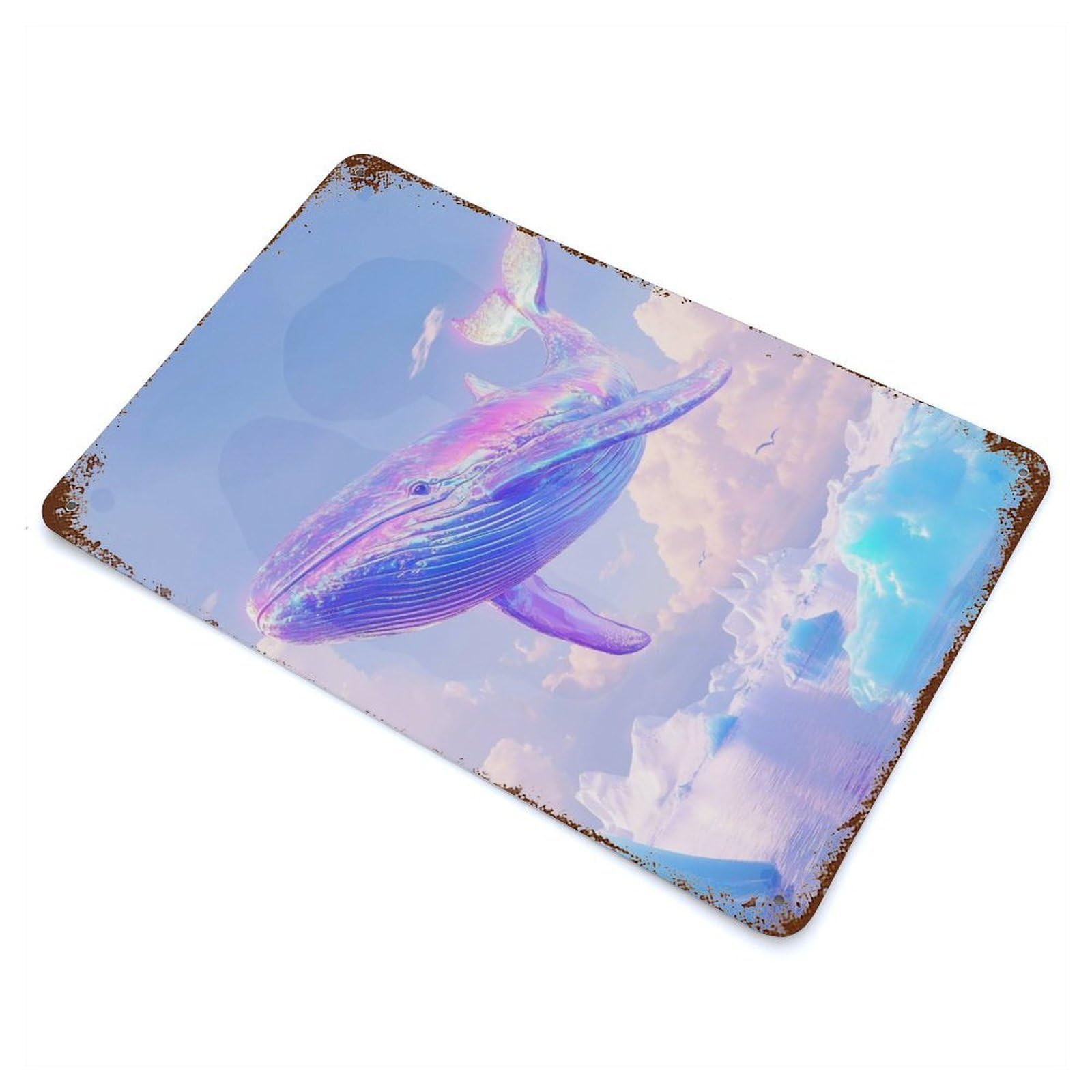 Holographic Whale Rusty Metal Tin Sign 11.8"x7.9", for Shed, Workshop And Garage Wall Decor, Shabby Chic Decor