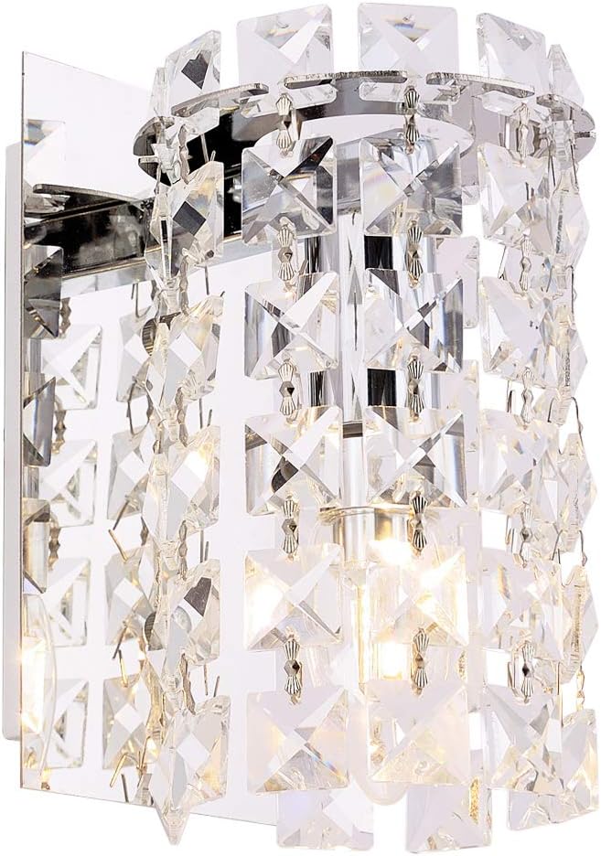 Femony Wall Sconce with Crystal Drops,Polished Chrome Finish,Cylinder Wall Light Fixtures for Living Room,Bathroom,Bedroom and Hallway,Wall Sconce Lighting