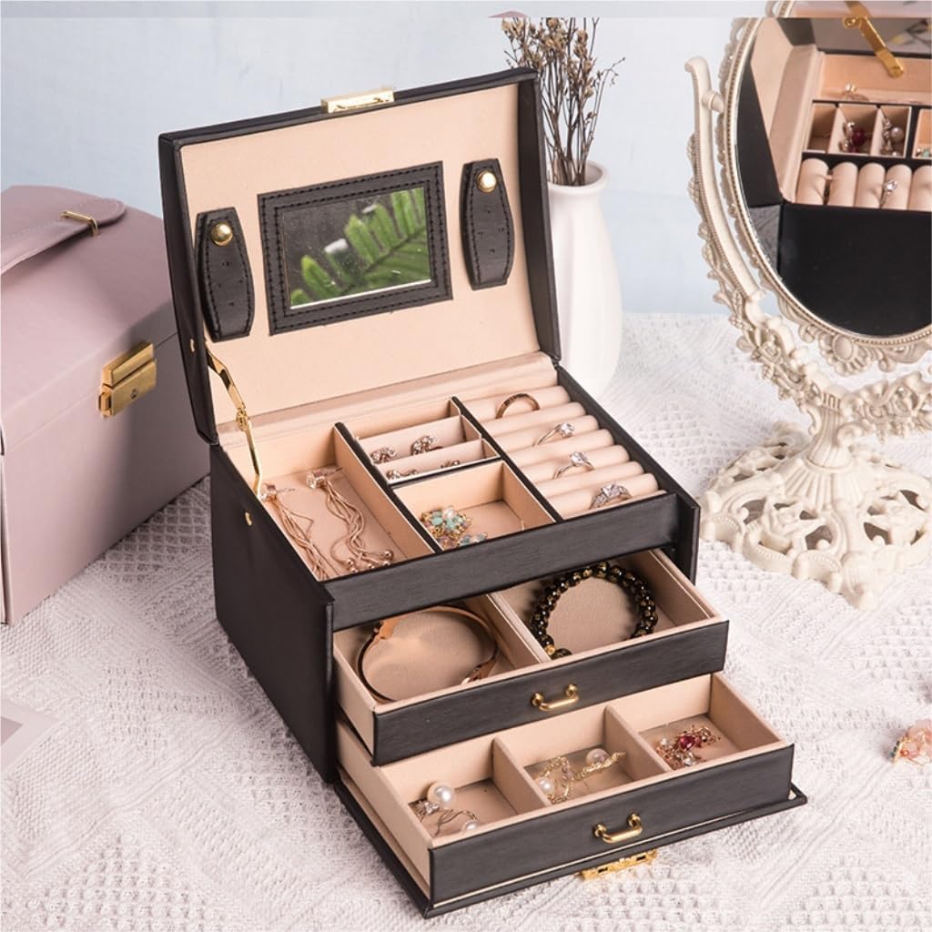 Jewelry Box Jewelry Storage Box Exquisite Double-layer Light Luxury Necklace Bracelet Hand Stud Earring Collection Box Jewellery Box (White A)