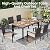 PHI VILLA 7 Pieces Patio Dining Set for 6, 65” Wood-Like Metal Steel Dining Table & Rattan Wicker Chairs with Cushions, Large Dining Furniture Set for Outdoor Deck, Yard, Porch