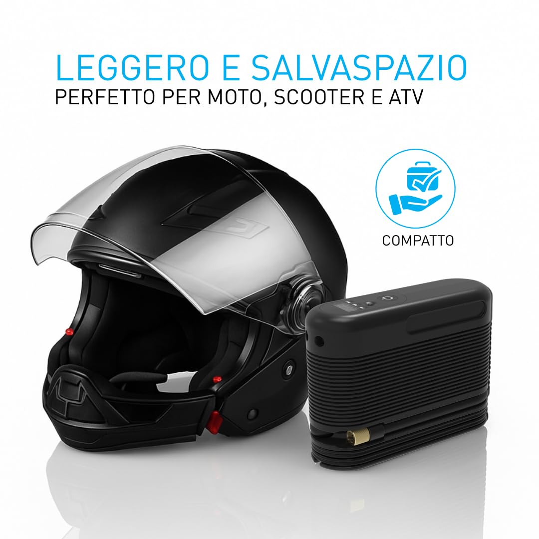 Fix&Go MICROAIR – Kit Riparazione Pneumatici Moto 12V con Compressore Portatile e Sigillante Ecologico – Per Moto, Scooter, Quad e ATV – Compatibile con TPMS