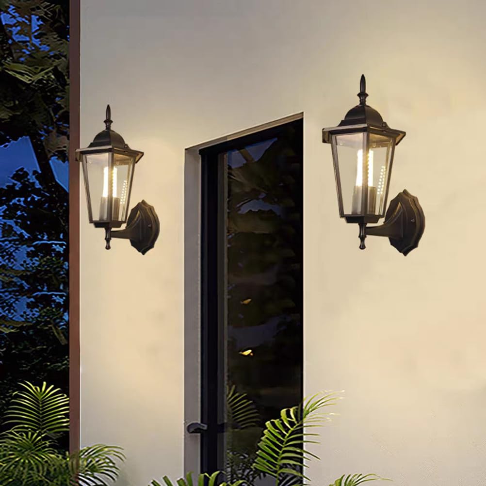 Lampa ogrodowa ścienna E27, lampa zewnętrzna aluminiowa IP65 wodoodporna, lampa ścienna w stylu vintage, nierdzewna, oświetlenie zewnętrzne, ściana domu ze szklanym kloszem do dekoracji willi, lampa