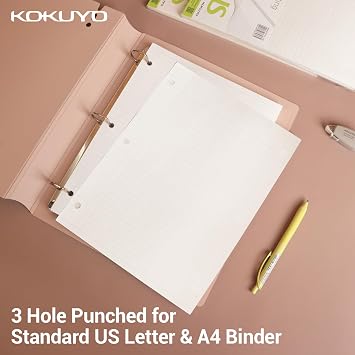 Kokuyo 3 Hole Loose Leaf Paper 8-1/4x11 College Ruled, 100 Sheets, 5 Pack | Filler Paper for 3 Ring Binder Bleed Resistance Notebook Paper, 70 GSM Japanese Smooth Paper School Suppliers 100 Sheets/Pack