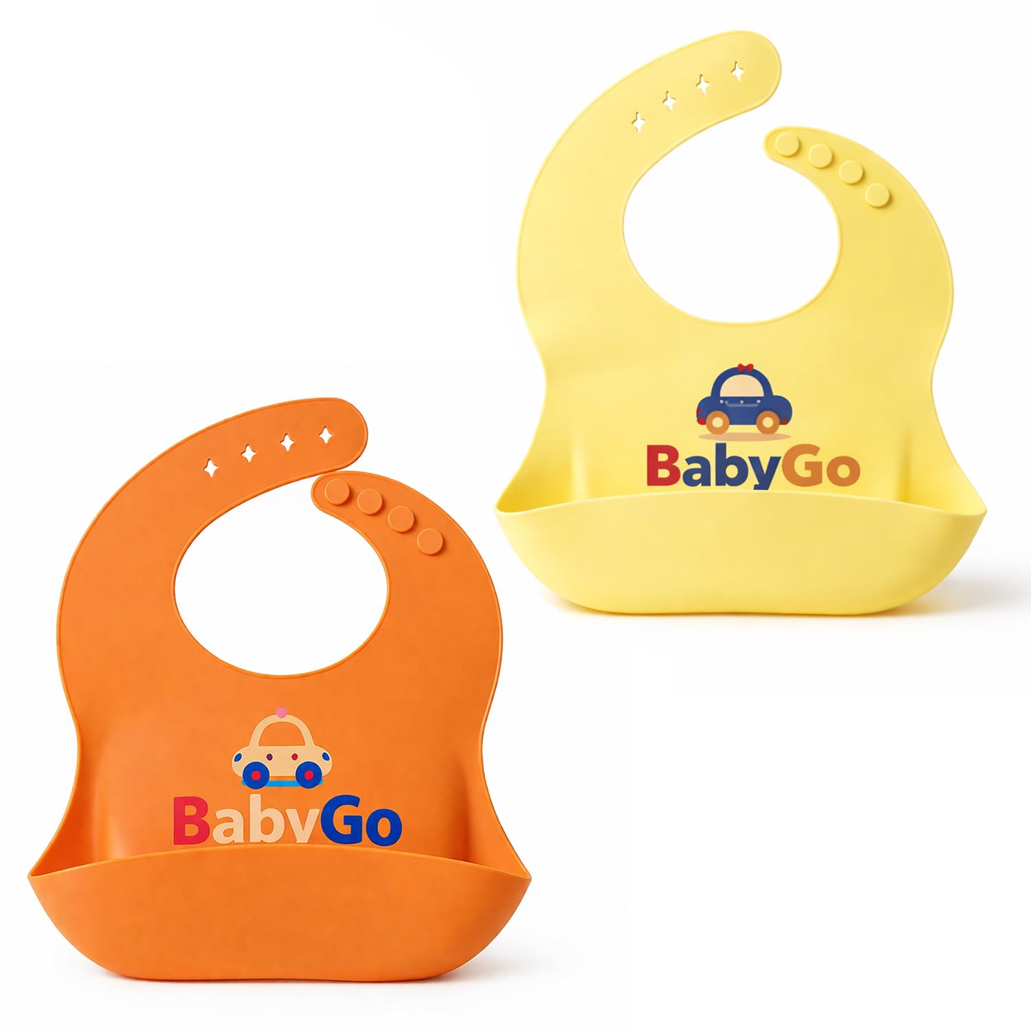 BabyGo Silicone Baby Bibs for Feeding & Weaning | Adjustable Neckline with Buttons | BPA Free | Waterproof | Washable & Reusable | 0-24 Months | Mess Proof Feeding Bib| Pack Of 2 | Orange and Yellow-image-19