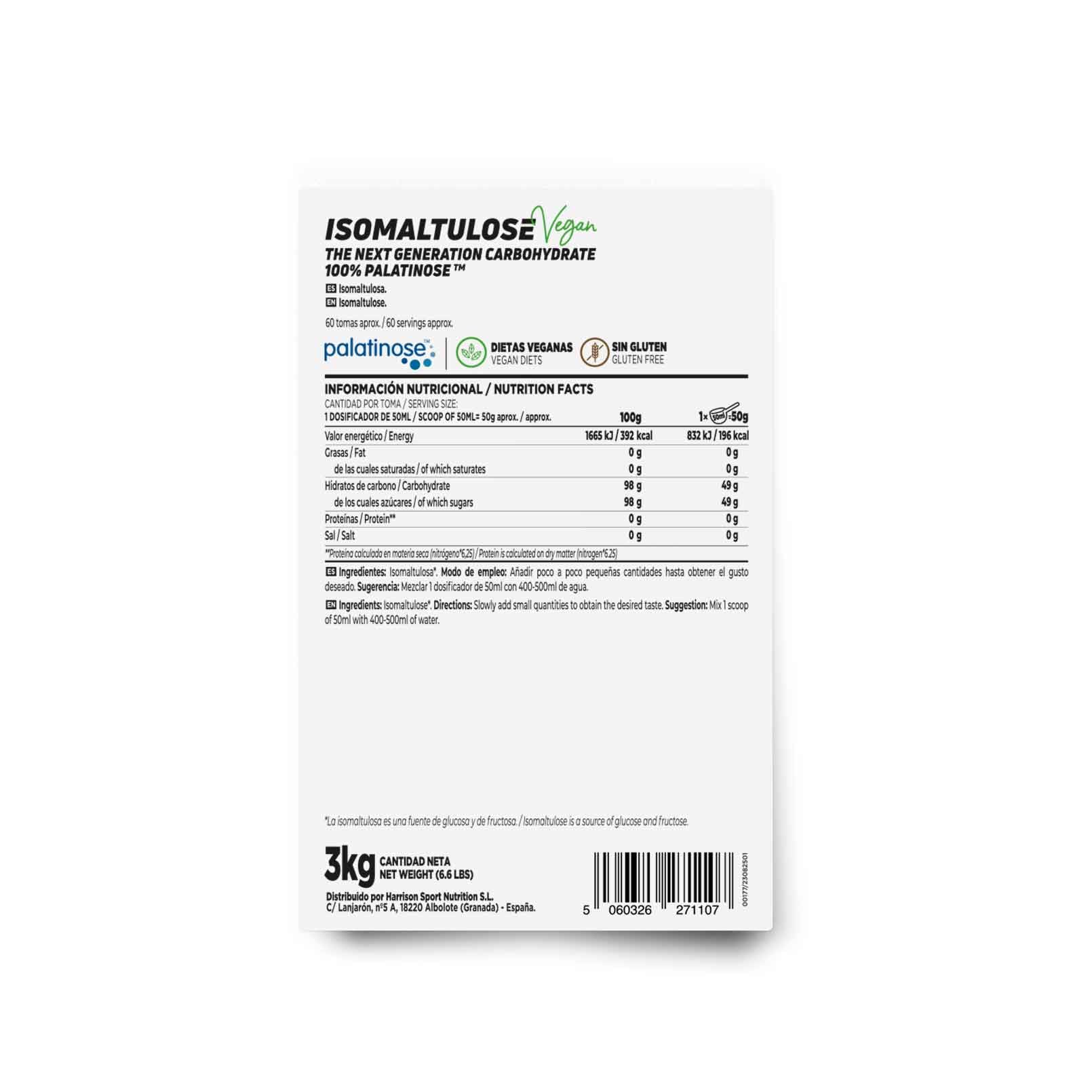 Palatinosa - Isomaltulosa - de HSN | Sin Sabor 3 Kg = 60 Tomas por Envase 100% Pura Palatinose™ - Sin Añadidos ni Excipientes | No-GMO, Vegano, Sin Gluten