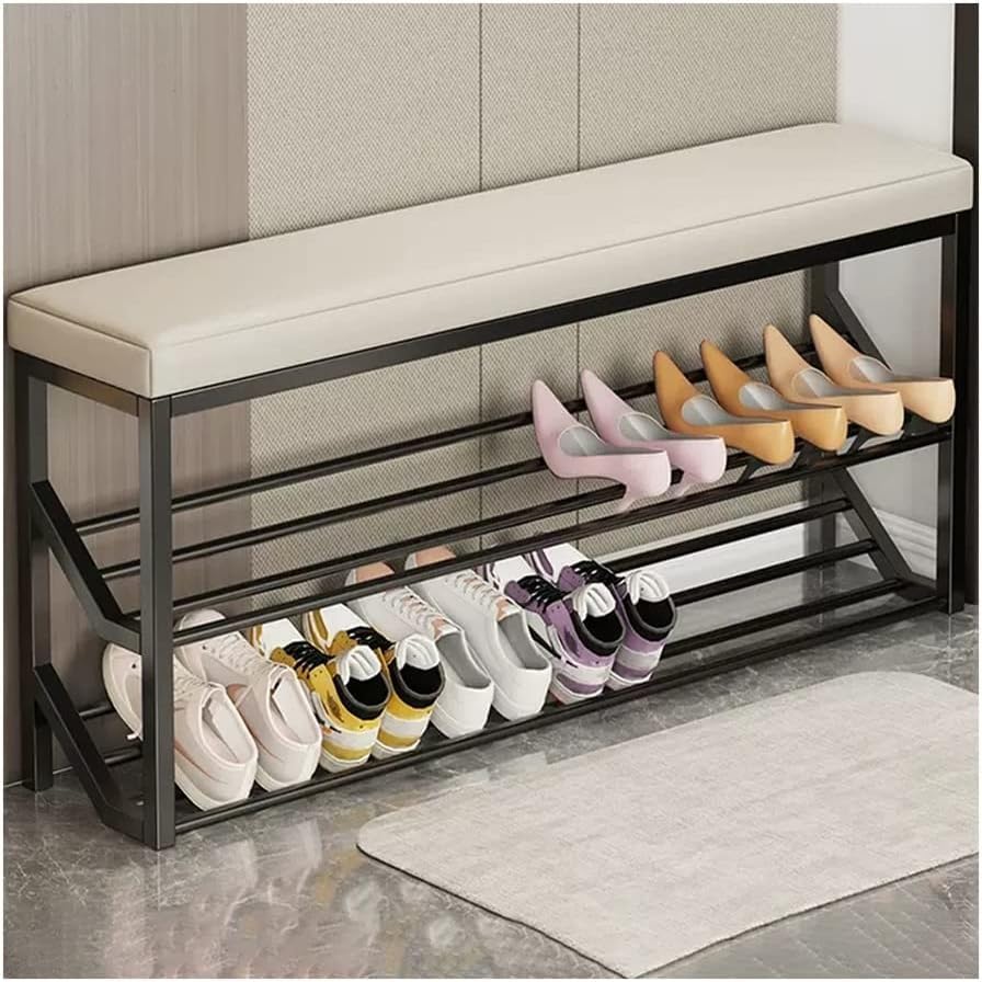Banc à chaussures avec coussin de rangement moderne noir et beige de 80 cm pour chambre