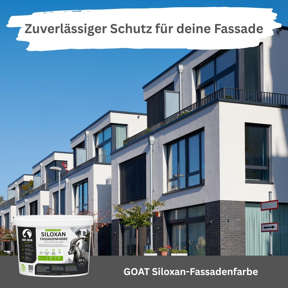 GOAT Siloxan Fassadenfarbe | Silikonharzverstärkt | Hochatmungsaktiv (Weiß, 10 Liters)