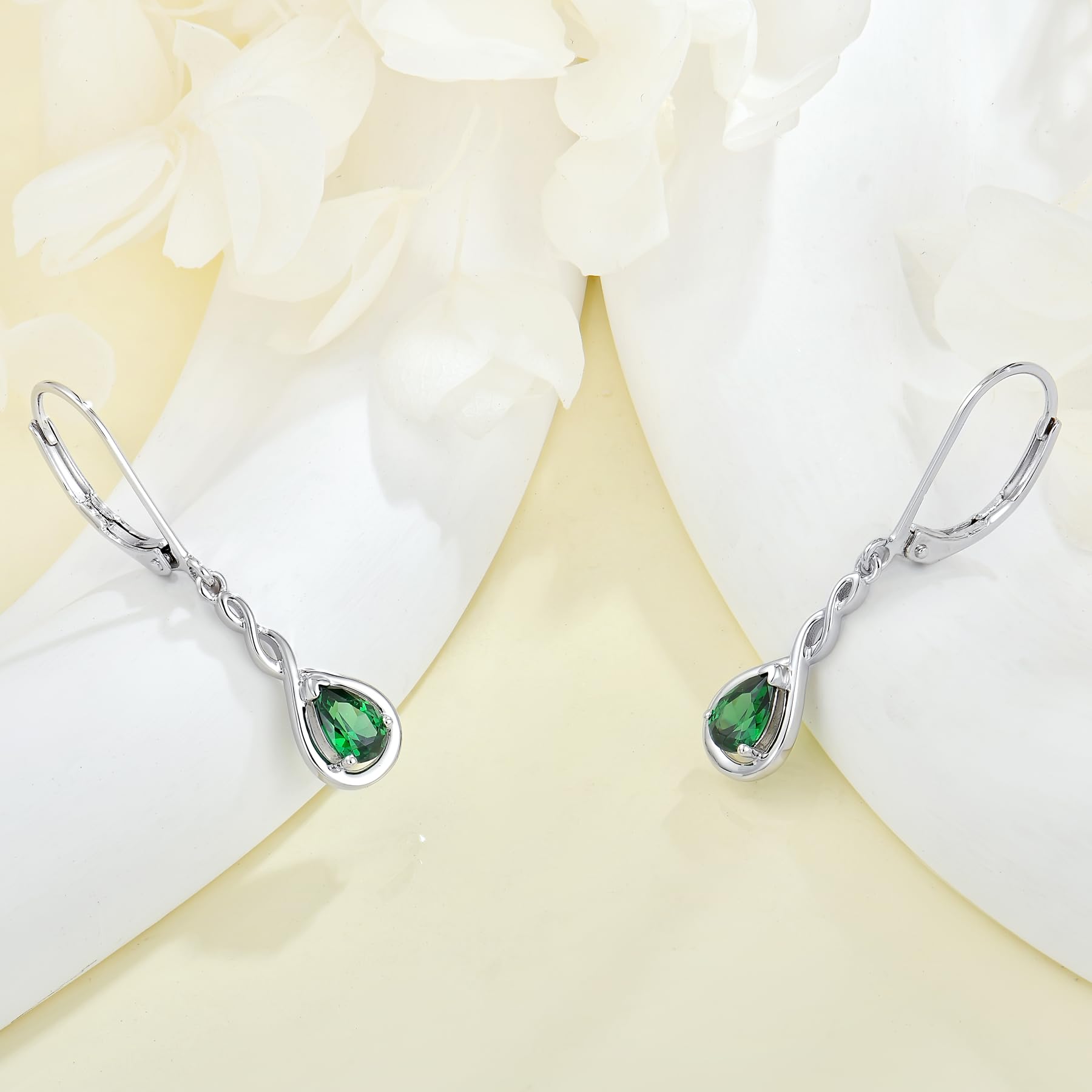 Damen Unendlichkeit Ohrringe Silber Tone Tropfen Geburtsstein Hängend Schmuck Geschenke für Frauen