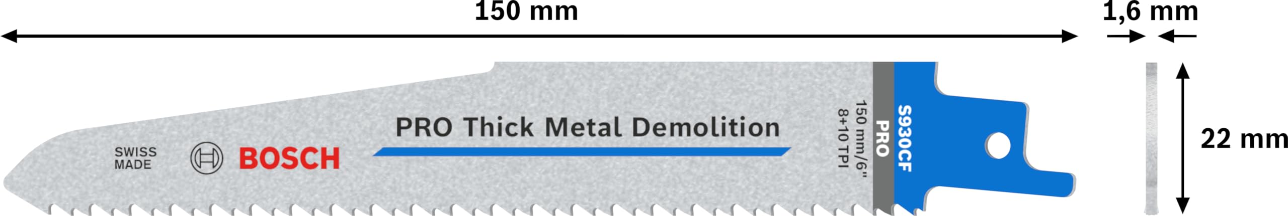 Bosch 25x PRO Thick Metal Demolition S930CF Recip Saw Blade, 1,6 x 22 x 150