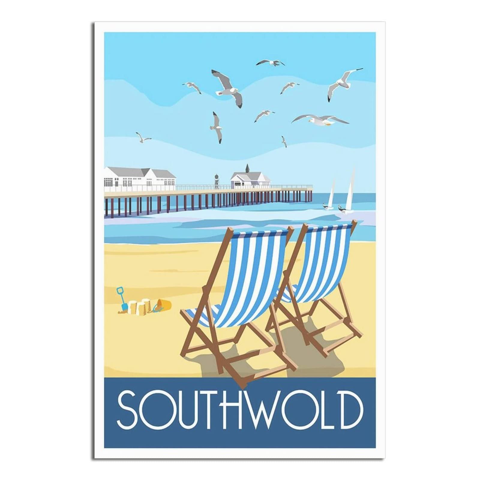 UEJD Vintage Southwold Pier Suffolk Coast Travel Poster Decorative Posters Modern Bedroom Canvas Art Poster Picture Painting Posters Wall Decor Art Gift