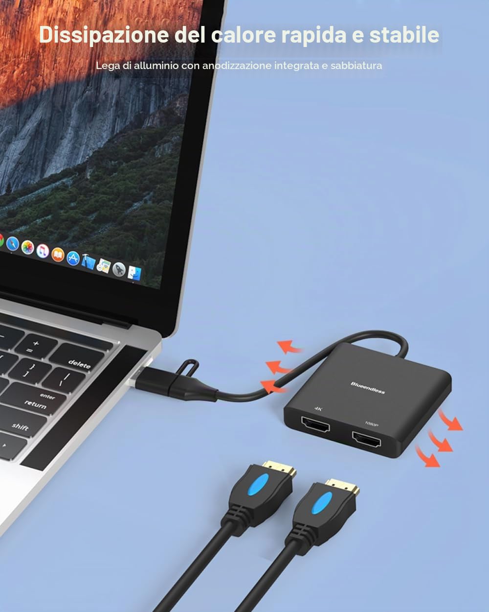 Adattatore USB 3.0 to Dual HDMI, USB to 2 HDMI Multiple Monitor 4K 1080P 60Hz Full HD Audio Video Graphics Converter Cable Laptop Splitter Extended Display Dual Screen Desktop for Windows Mac