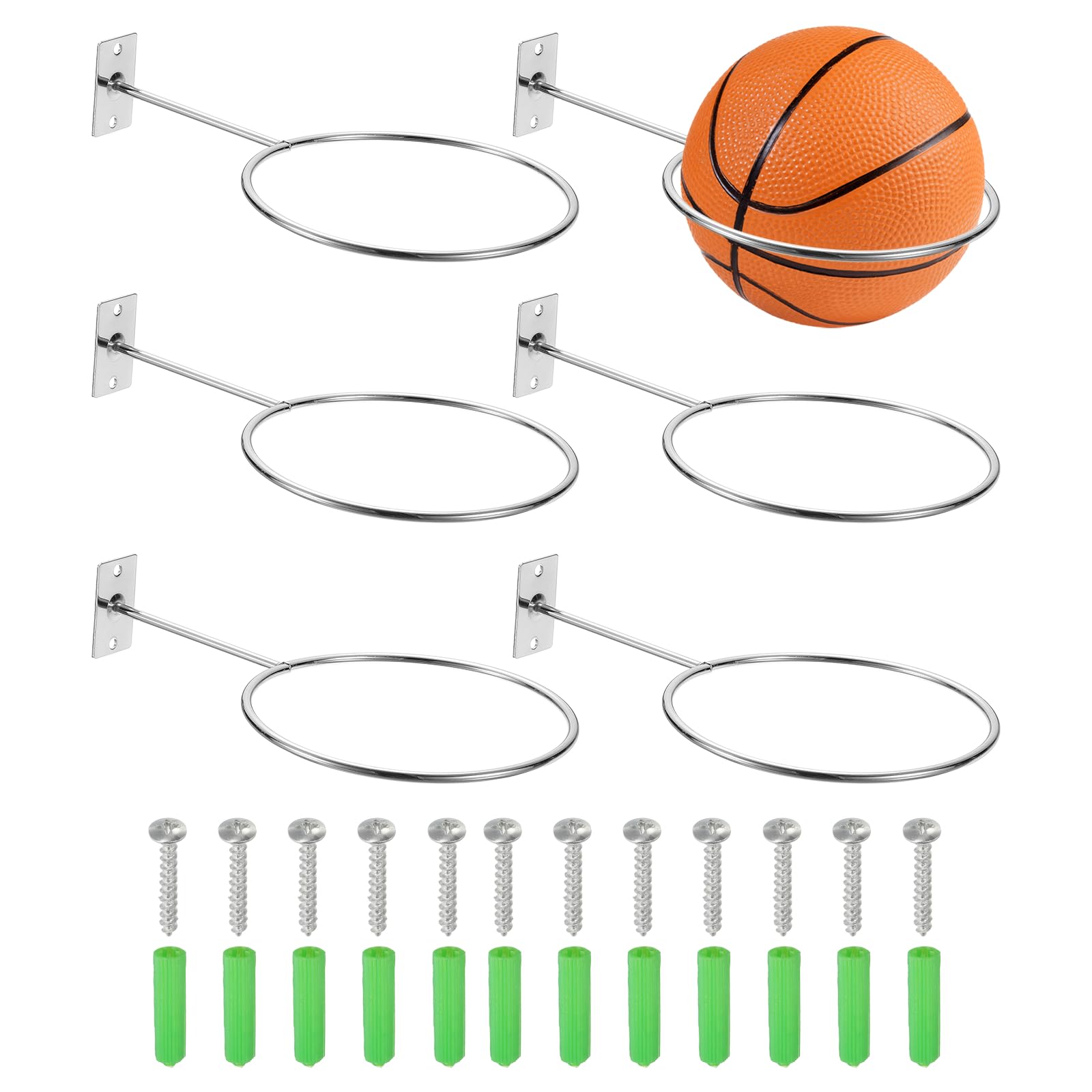 PATIKIL 5 Inch Ball Holder Wall Mount, 6 Pack Ball Display Wall Storage with Screws for Basketball Football Volleyball Display Decor Storage Ring Planter, Silver, 4mm Thick