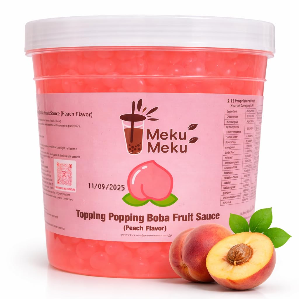 MEKU MEKU - Peach Popping Boba Topping Fruit Sauce (1.3kg) By COUGAR | Bursting Juice Balls for Bubble Tea, Desserts & Drinks | Sweet Peach Flavor Pearls | Ready to Use Boba Topping for Cafes & Home – (IMPORTED)-image-30