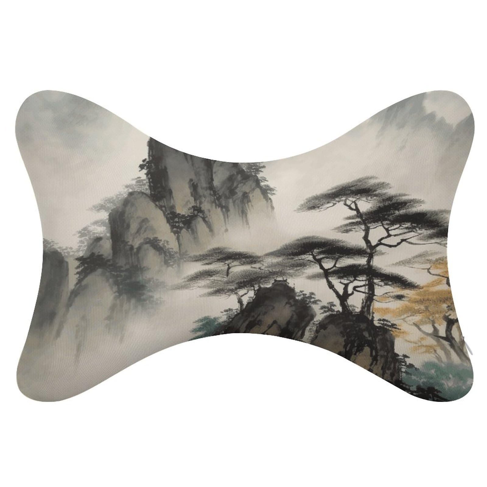FekiLoot Chinese Landscape Painting Car Headrest Set of 2,Softness Memory Foam Car Neck Pillow with Breathable Removable Cover Car Neck Support Pillow Ergonomic for Driving, Office