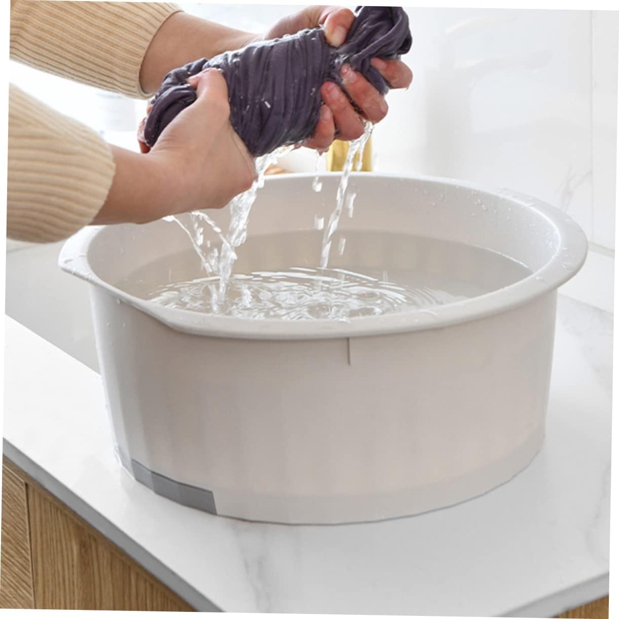 Thickened Plastic Washbasin with Washboard for Laundry Multipurpose Grey Washtub for Handwashing Clothes Compact Basin for Face and Foot Washing Household Student Dorm Use