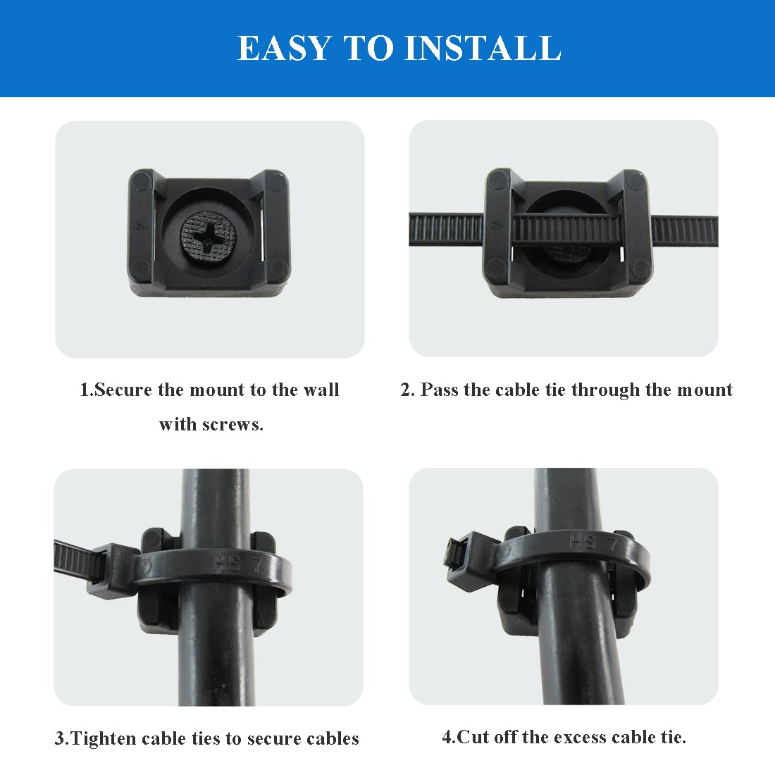 Cable Tie Base, 21.5 x 16 mm with Screw Holes, 150 mm Nylon Cable Ties and Screws, Pack of 100 Each - Image 4