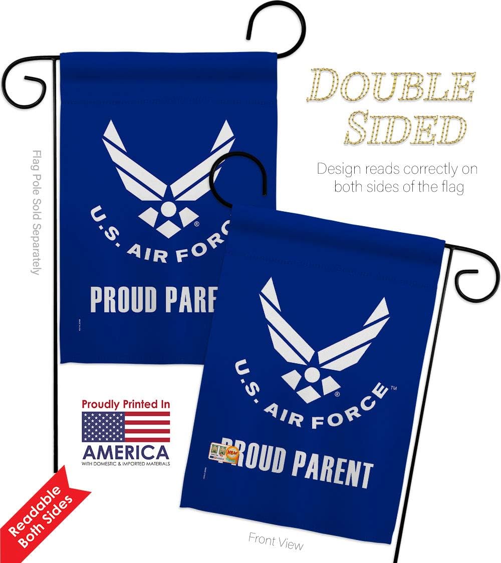Proud Air Force Parent Garden Flag - Set with Stand Armed Forces USAF United State American Military Veteran Retire Official - House Banner Small Yard Gift Double-Sided Made in USA 13 X 18.5
