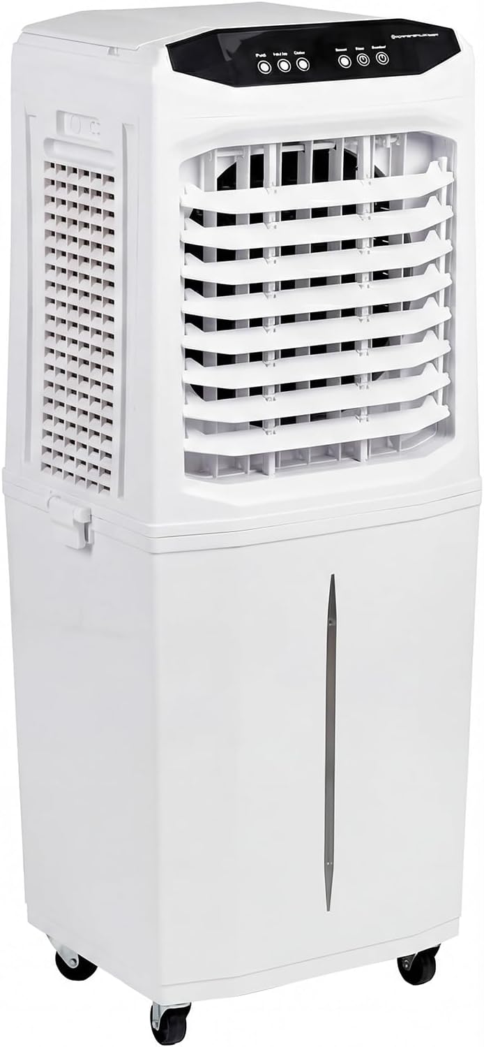 ADVWIN 3300 CFM Evaporative Swamp Cooler with 18-Gallon Water Tank, Portable Indoor & Outdoor Air Cooler with 120° Oscillation, 12-Hour Timer, Foldable Structure and Remote Control for Garage, White