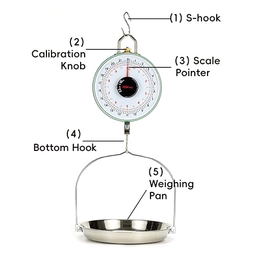 Miniatura 5 de Tada Báscula mecánica colgante con pantalla de doble cara de 22 libras con bandeja de pesaje para granja, cocina y pesaje de productos