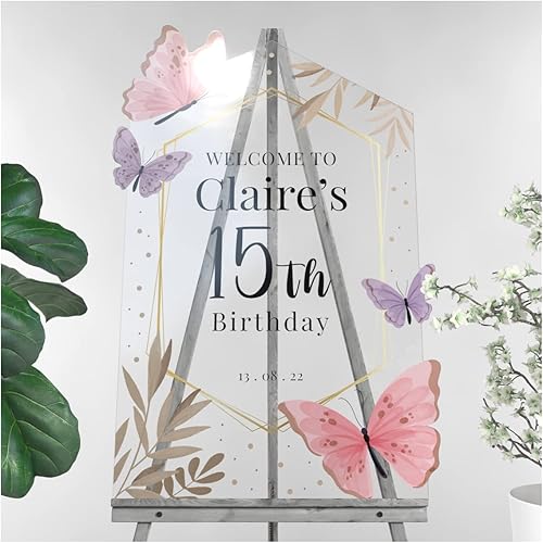 Letrero de cumpleaños personalizado de mariposa – Letrero de bienvenida de feliz cumpleaños de mariposa – Decoraciones de cumpleaños de mariposa