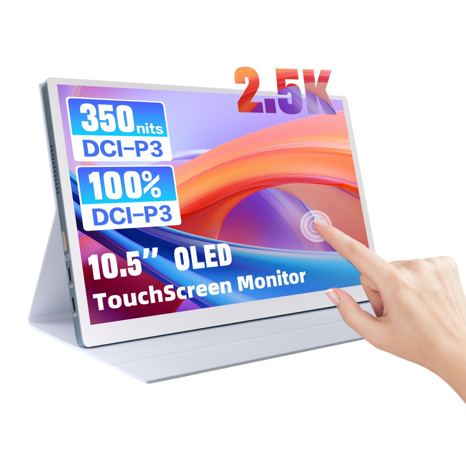 OLED Touchscreen Portable Monitor 10.5 inch 2.5K UHD 2560X1600 Metal Bezel 100% DCI-P3, Mini USB-C HDMI Slim External Monitor for Laptop PC Mobile Mac Xbox PS4/PS5 Switch with Protective Case