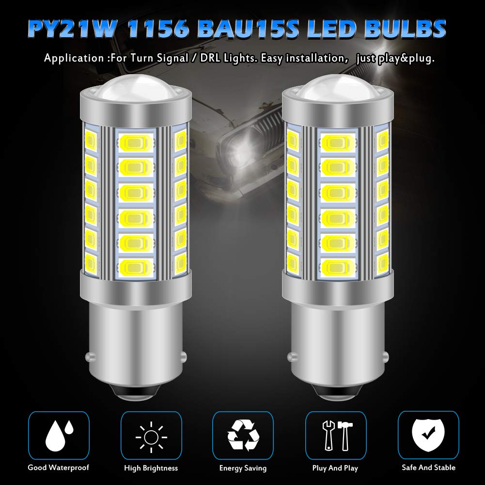 KATUR 10 szt. BAU15S 7507 1156PY PY21W 5630 33-SMD biała 900 lumenów 8000 K super jasna żarówka LED kierunkowskazu hamowania stop światła żarówka 12 V 3,6 W