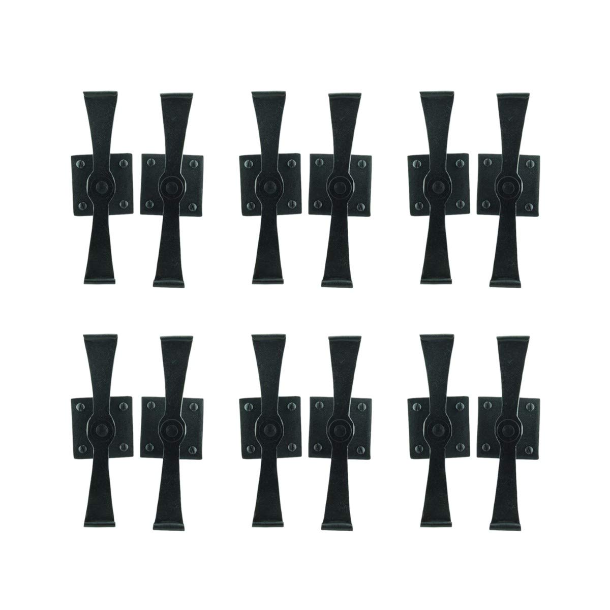 Renovators Supply Manufacturing Black Shutter Dogs 5 3/4 In. Propeller Shaped Wrought Iron Shutter Dogs With Mounting Hardware Pack Of 6