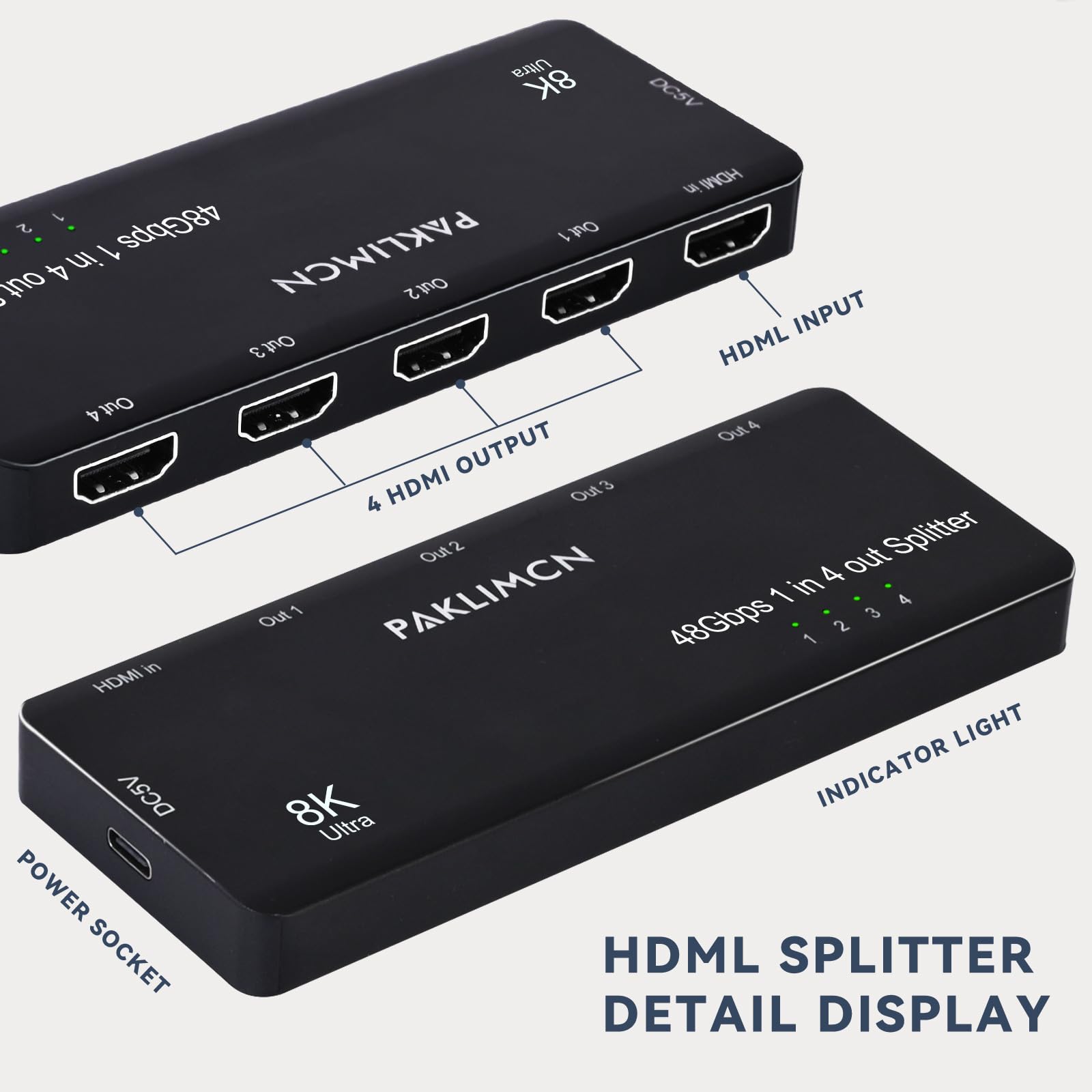 Divisor HDMI 8K 1 en 4 salida 4K 120Hz, adaptador duplicador HDMI 1 a 4 salidas simultáneamente para 4 pantallas, compatible con Full HD 1080P 3D HDCP 1.4 para PS3/4, reproductor de DVD Blu-Ray, no
