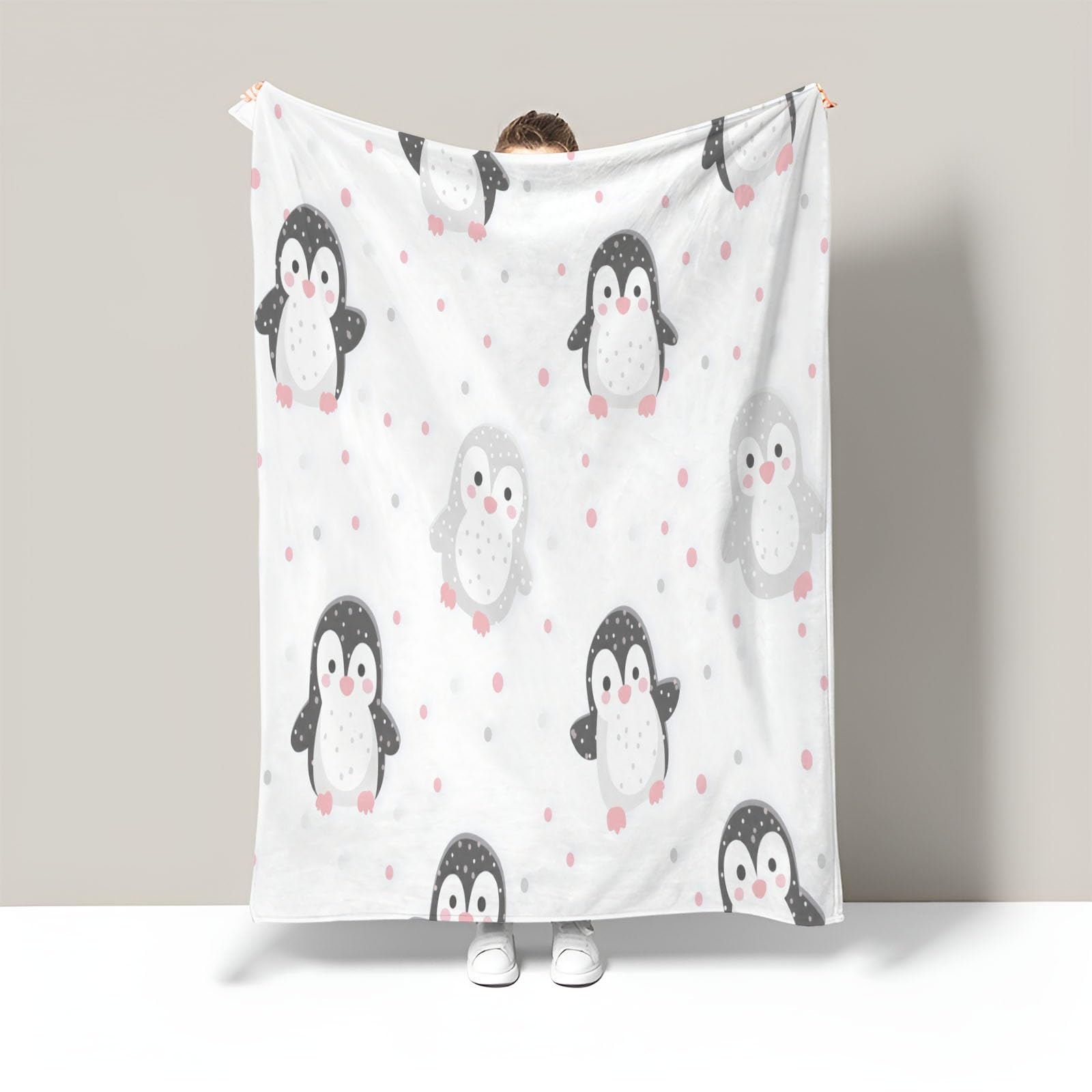 Plaid flanelle 3D pingouins marine 240x260cm couverture haute densité