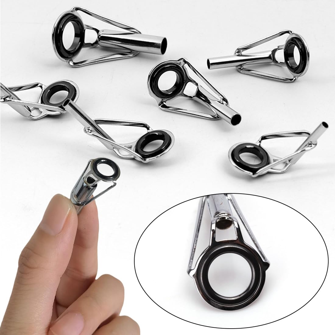 8 pcs Guías de Cañas de Pescar Tamaño Mixto Kit de Reparación Anillas Pesca Accesorios para Caña de Pescar Juego de 7 Piezas Diferentes