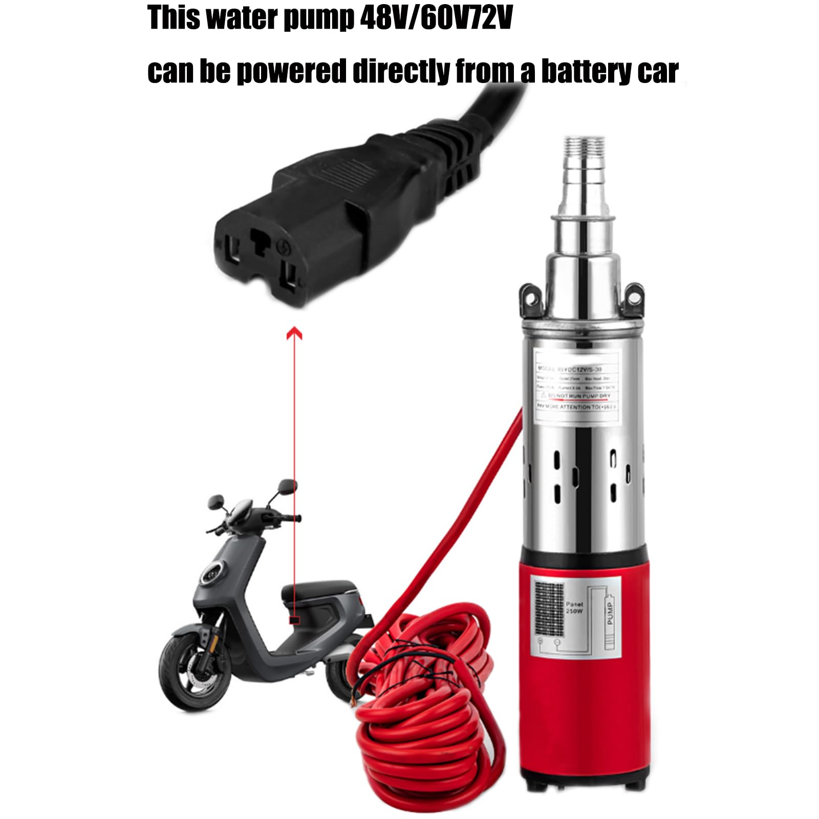 Bomba de Agua Solar de 300W, Bomba Sumergible de CC Solar 2 Pulgadas DC 36V/48V/60V Bomba Sumergible de Acero Inoxidable para pozos de Pozo, Ganado, depósito de Agua