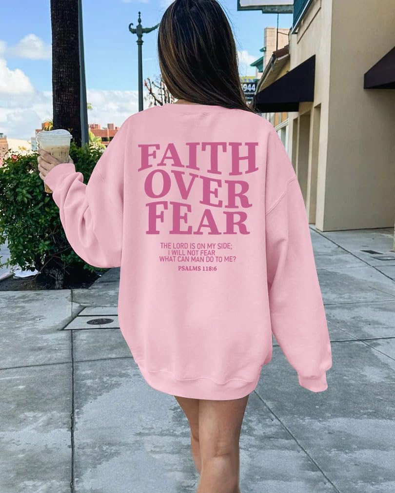FRYAID Christian Sweatshirt Women Faith Over Fear Christian Religious Sayings Pullover Shirt Letter Print Long Sleeve Tops - Image 4