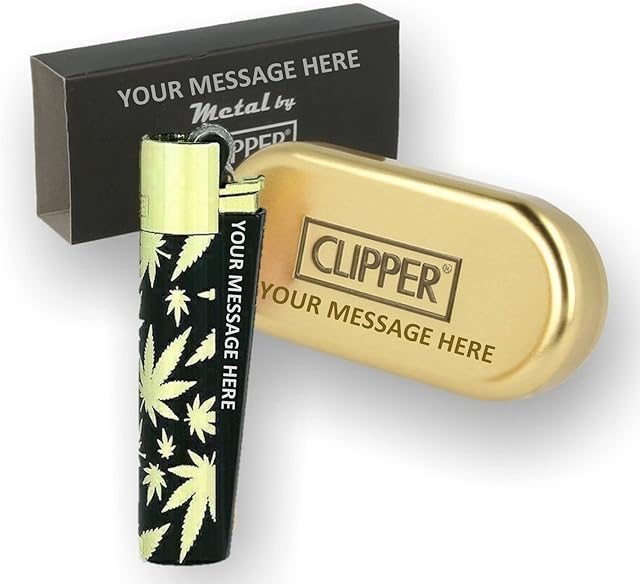 Limited Edition - Clipper Lighter ® Deep Laser Engraved Personalised Metal - Engraving Included for Birthdays, Anniversaries, Weddings and Valentines (GOLD LEAVE)