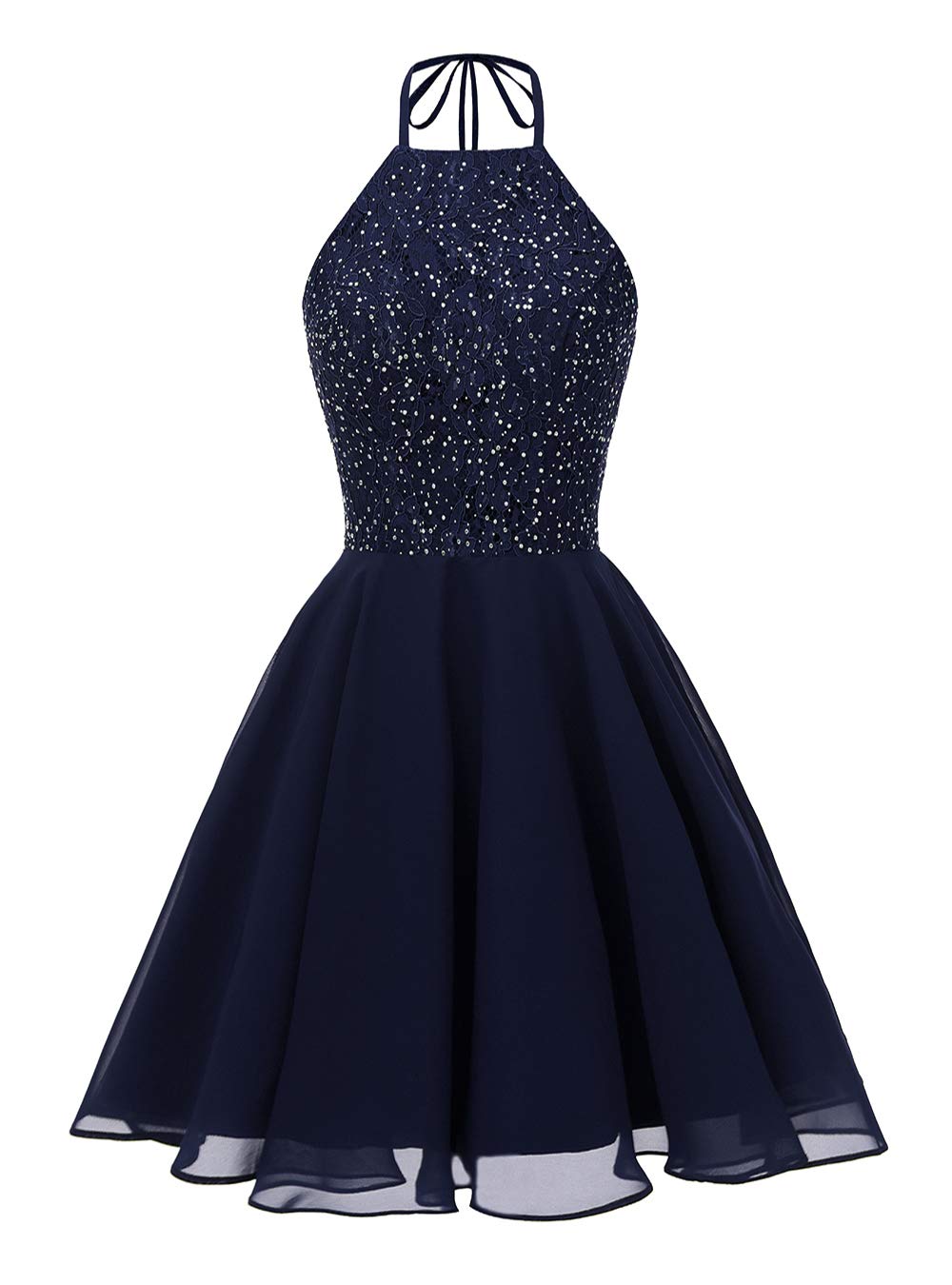 Yexinbridal Halter Beaded Short Prom Dresses Chiffon Lace Homecoming  Evening Cocktail Dance Party