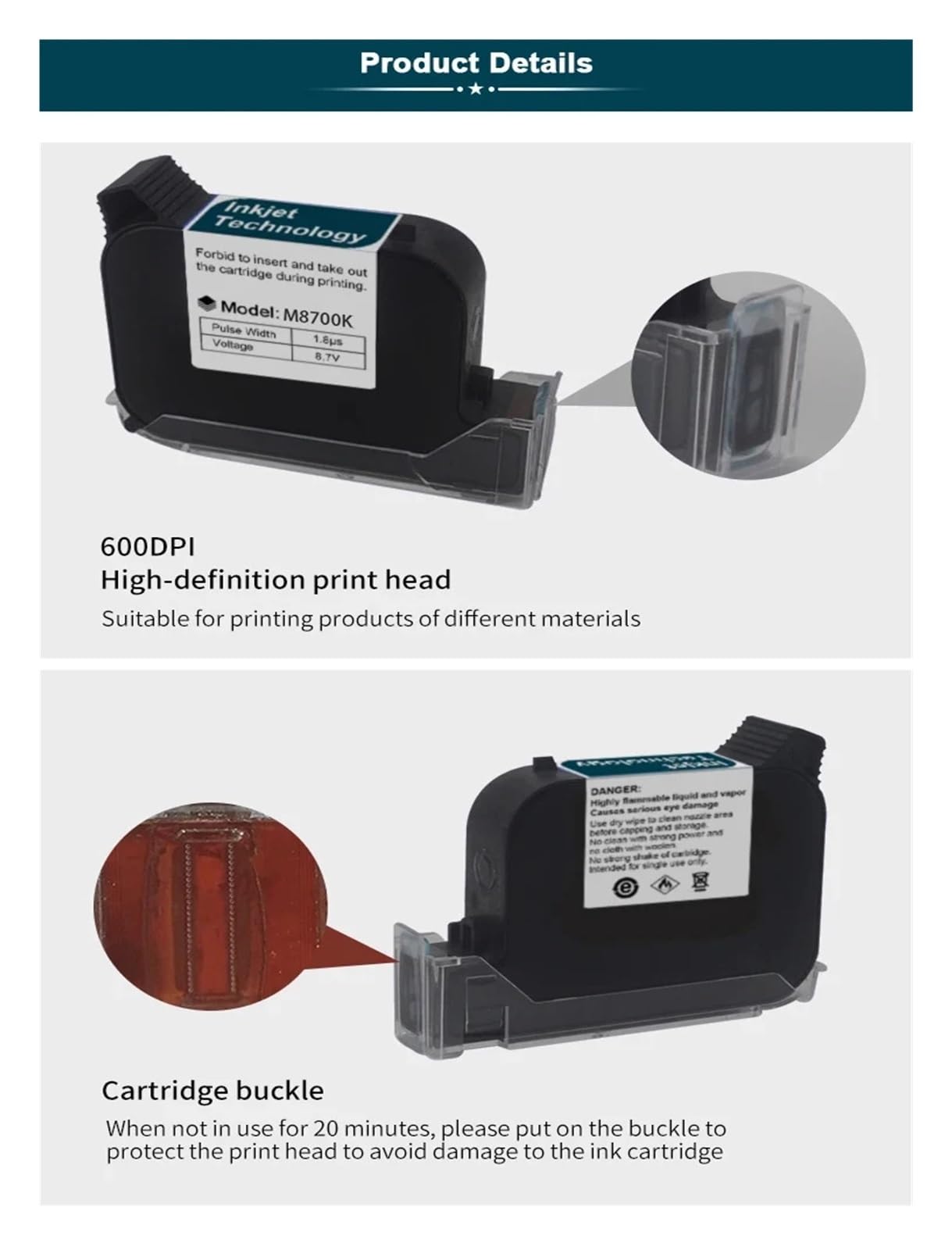 Cartuccia for stampante a getto d'inchiostro online portatile con inchiostro di livello A, nero ad asciugatura rapida, livello B, 12,7 mm, parti originali Su Cartone, Legno(1pc)