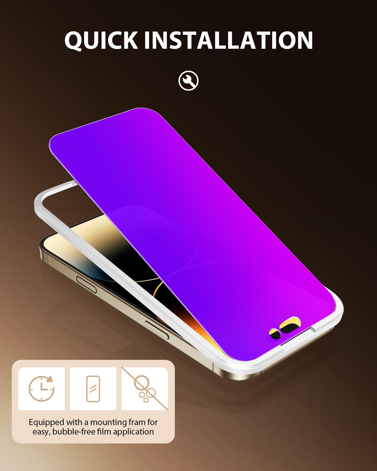 PDDKISS Kompatybilny z iPhone 14 Pro ochrona ekranu 16,1 cala, fioletowy gradient kolorowy antyszpiegowski anty-niebieskie światło HD ochraniacz ekranu szkło hartowane łatwa instalacja