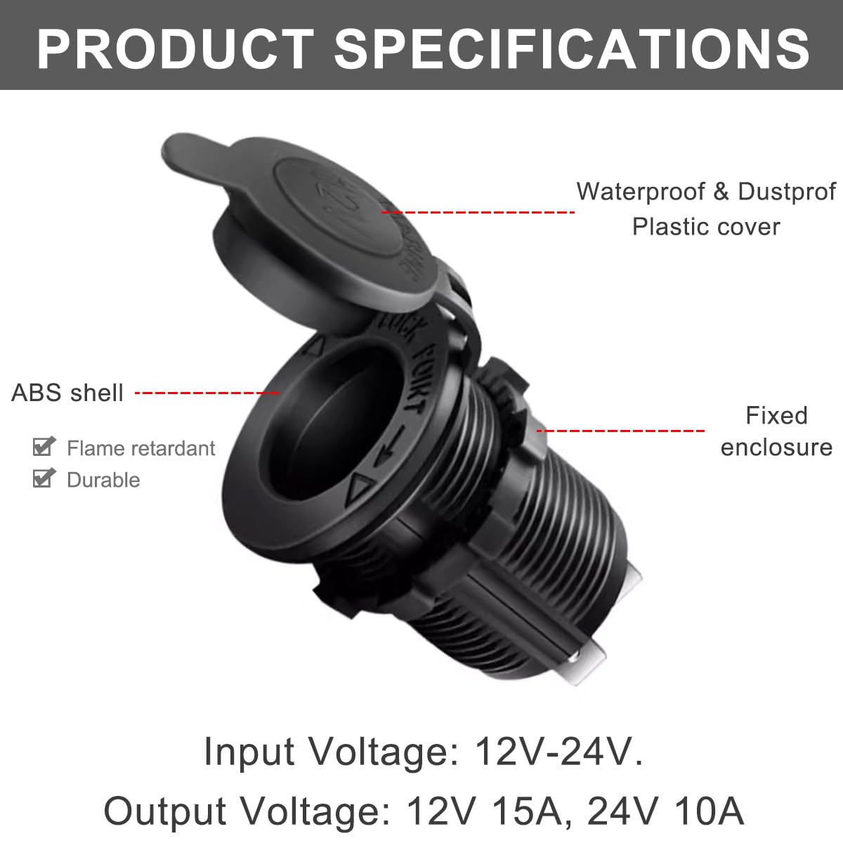 presa accendisigari, sostituzione presa di corrente auto DC 12V, adattatore di presa di corrente impermeabile con cablaggio per auto camion moto - 2pcs