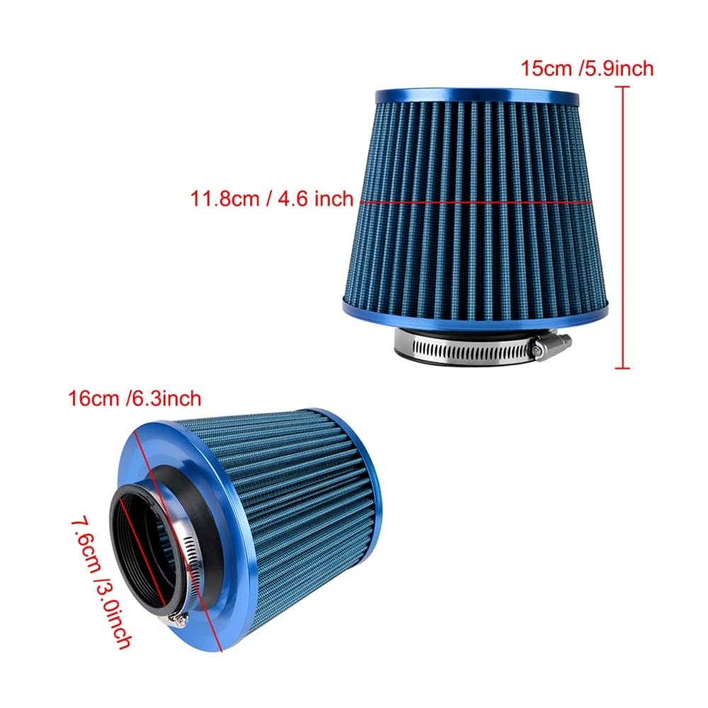 Filtro De Admisión Aire Sport Power Cone 76 Mm, Accesorio Inducción para Coche, Universal para Filtros(Red)