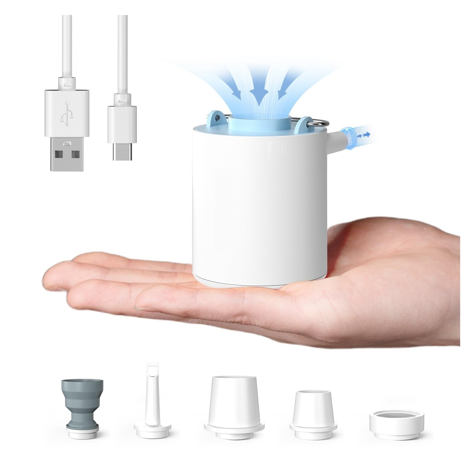 Pompka Powietrza, 3 Szt. Przenośna Pompka Powietrza, Mini Camping Z Lampką, USB-C