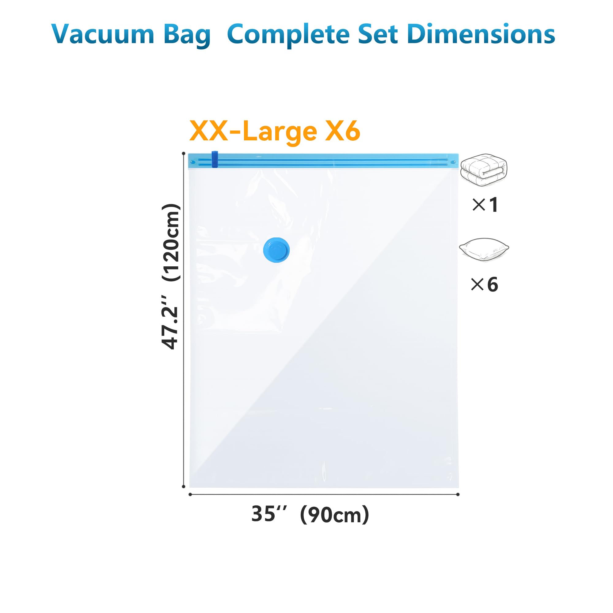 Vakuum-Aufbewahrungsbeutel, platzsparende Beutel (6 Stück XXL Jumbo), Kompression für Bettdecken und Decken, Versiegelung von Kleidung, Handpumpe im Lieferumfang enthalten, 6 Stück