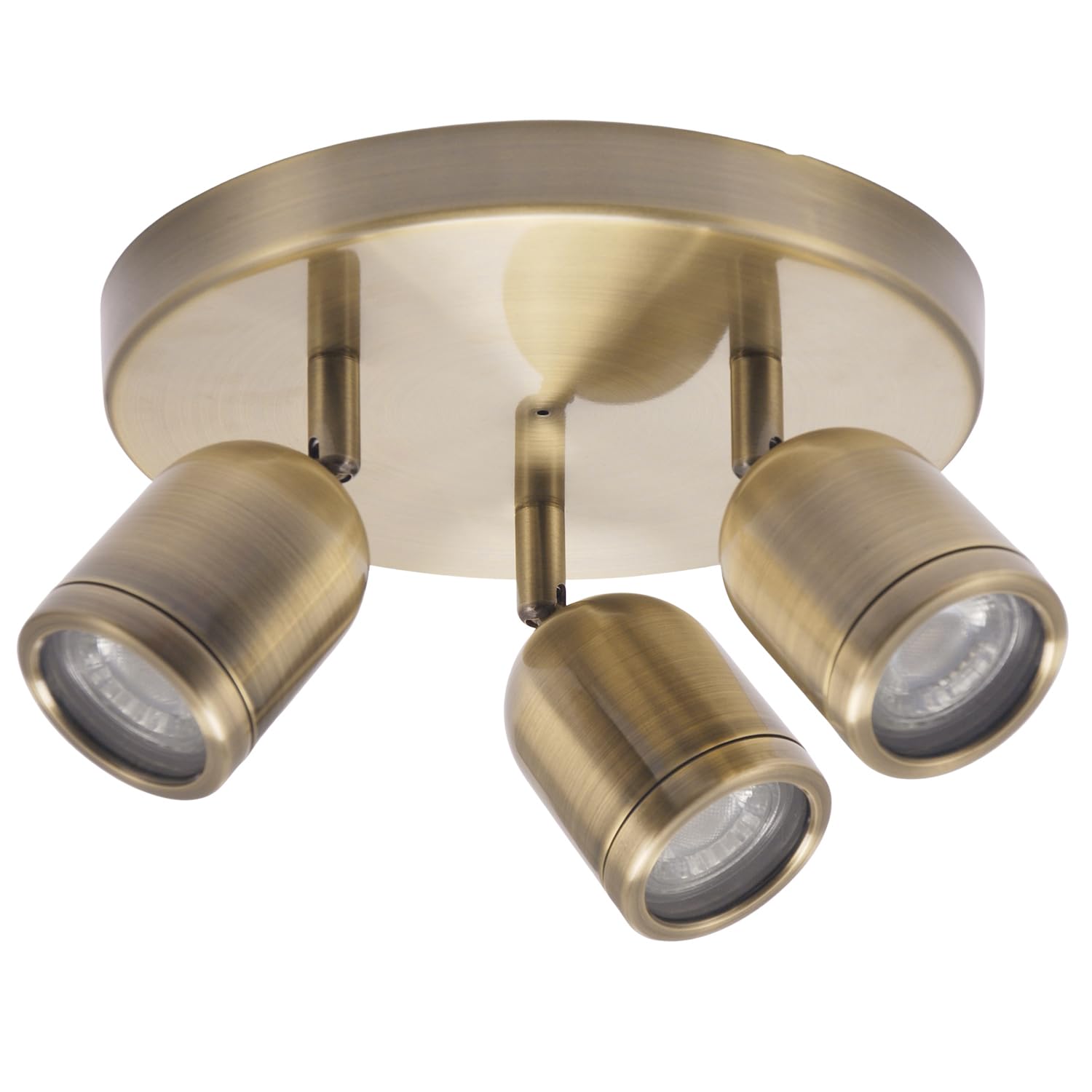 Happy Homewares Modern Triple Metal Spot IP44 Bathroom Antique Brass Plated Ceiling Light with Three GU10 Adjustable Heads | 22cm x 14cm