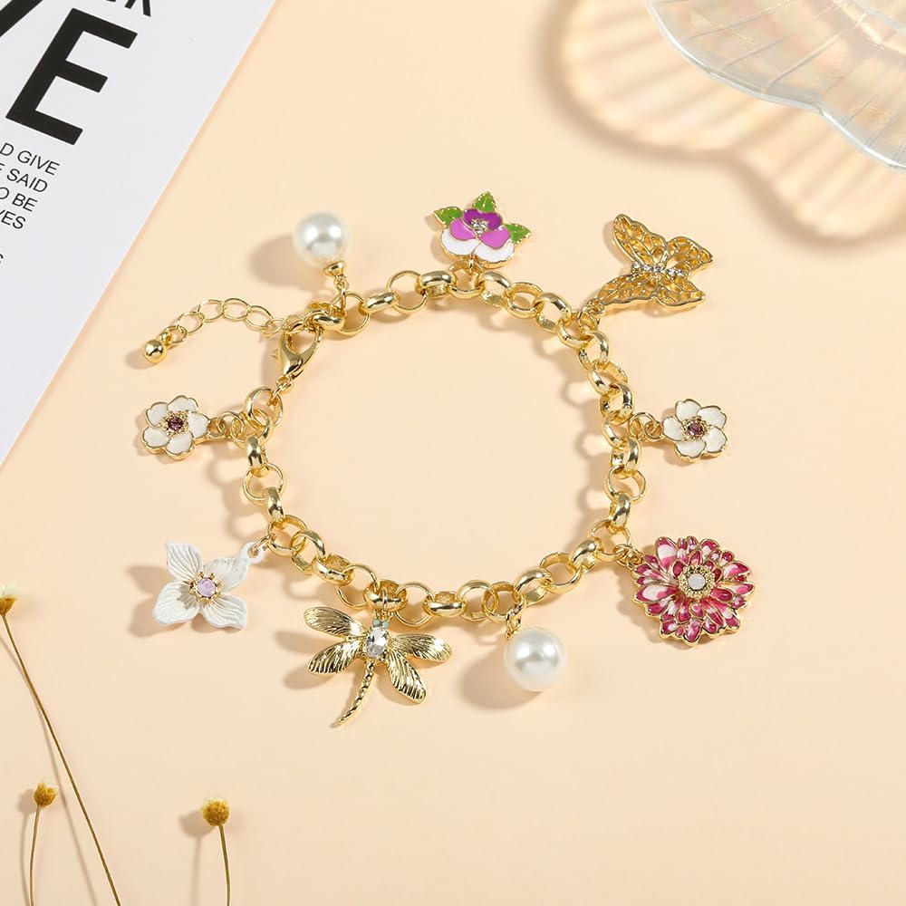 Madison Tyler Charm Bracelet | Gold Link Flower Butterfly Jewelry for Women | Dainty Spring Gift - Image 5