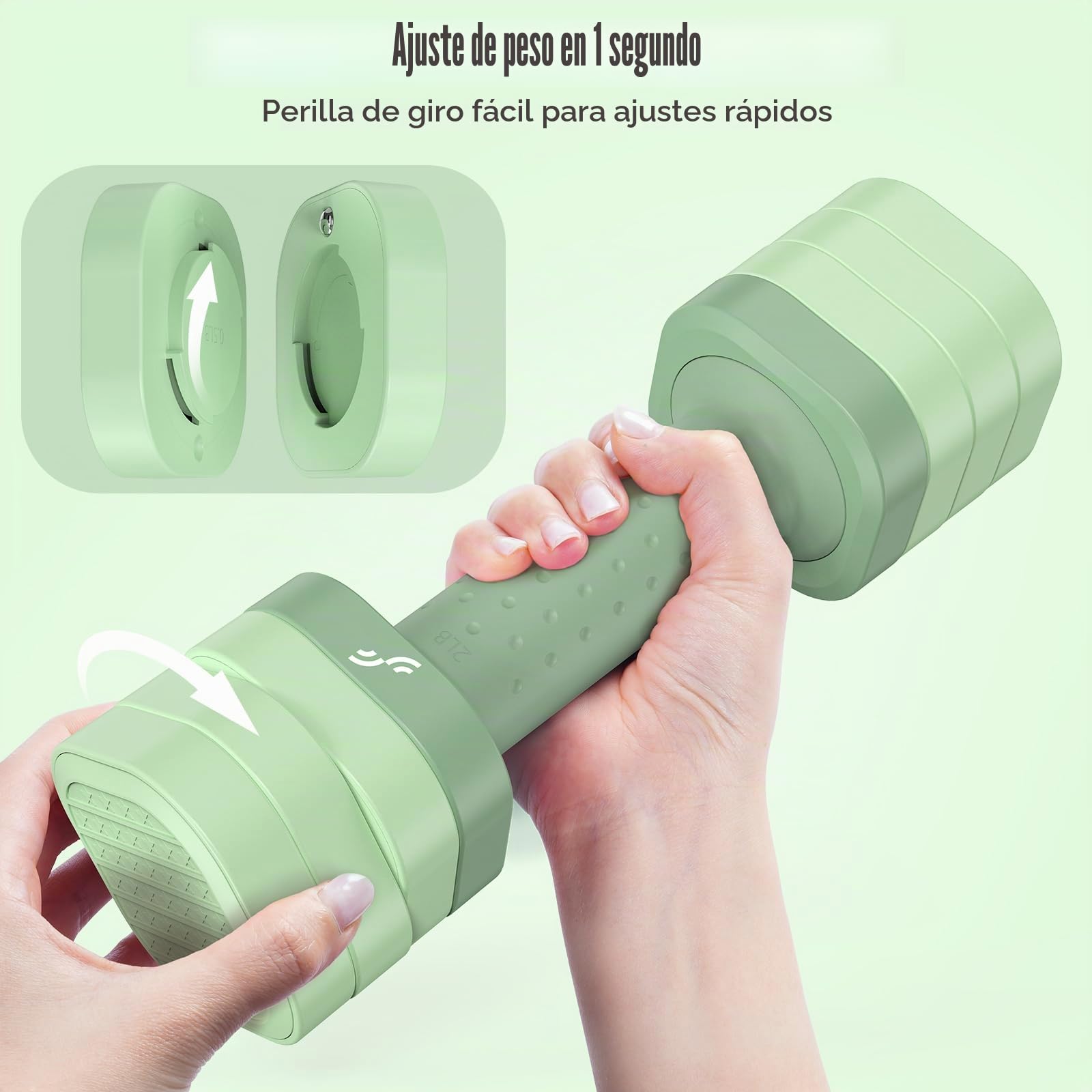 Sportneer Juego de mancuernas ajustables para mujer, par de mancuernas de 0.9 a 2.3 kg, juego de mancuernas 4 en 1, pesas compactas para mujeres, gimnasio en casa, entrenamiento de fitness (verde)