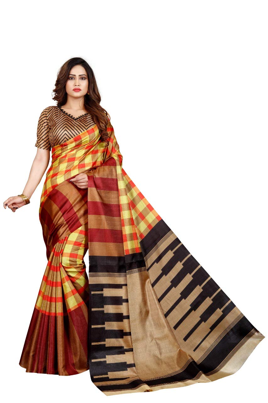 Pramukh EnterpriseWomen's Jute Saree with Blouse Piece (Multi-Coloured), Multicolour, One Size