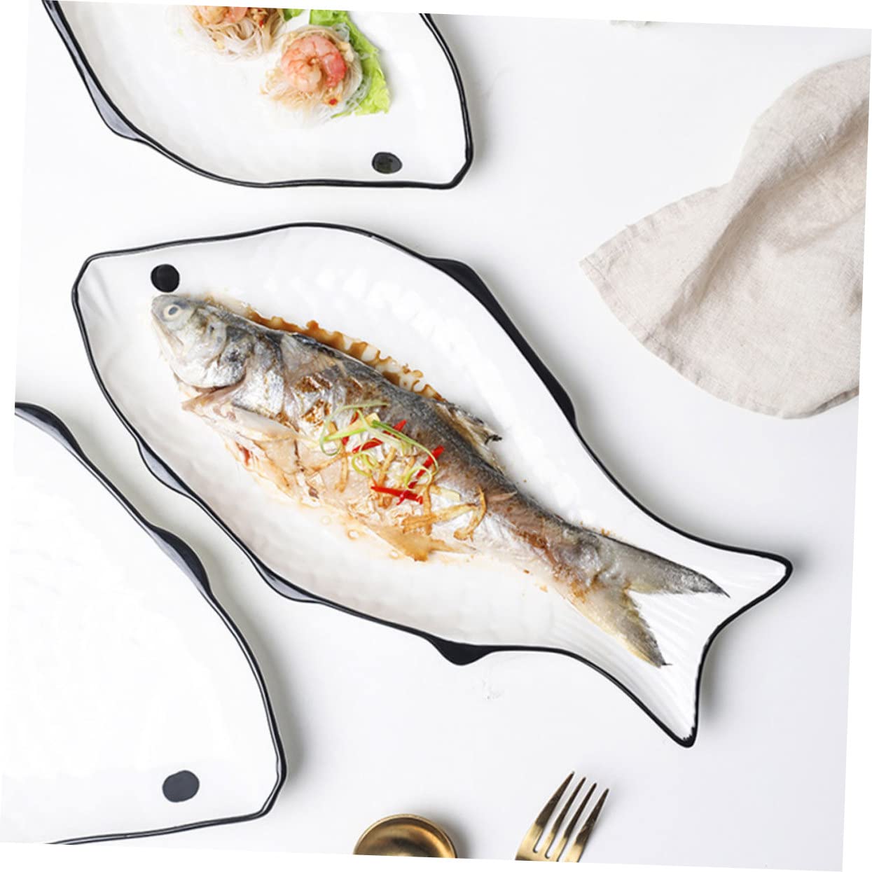 Amazon.co.jp: VINTORKY セラミック魚蒸し皿 大型 食品保存プレート