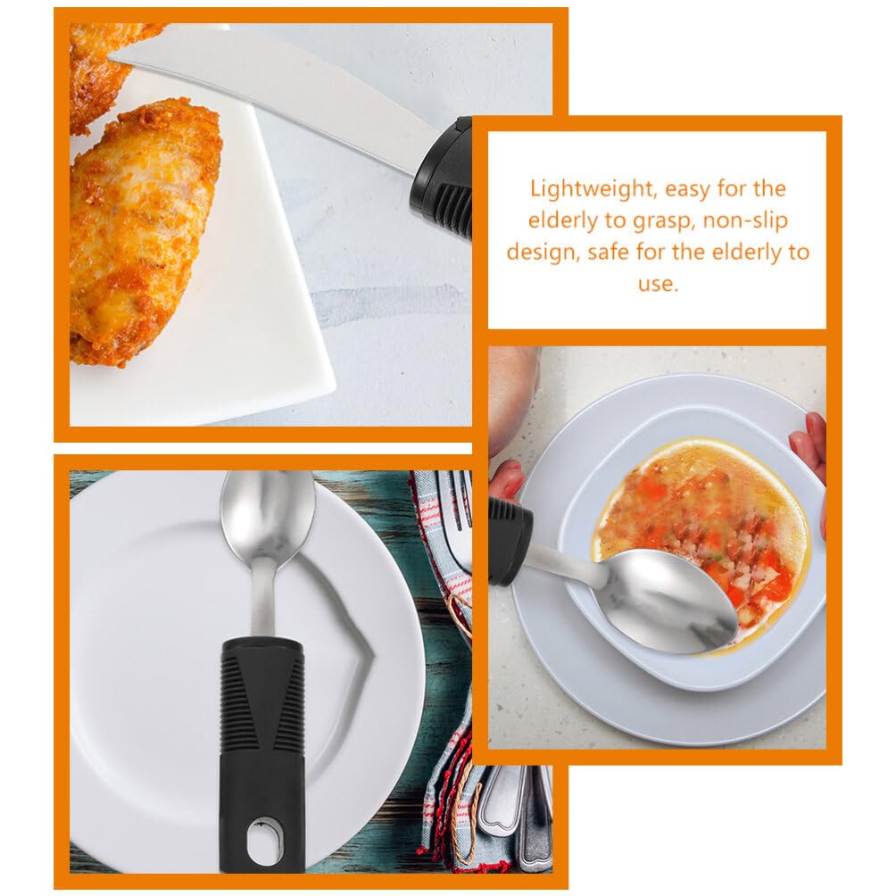 HEMOTON 6piezas Vajilla Adaptada Antivibración De Mango No Deslizante Cubiertos Para Adultos Mayores De Interior Utensilios Para Personas Discapacidad